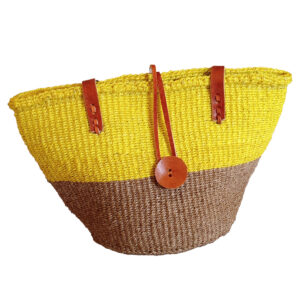 Yellow and brown handmade kiondo bag